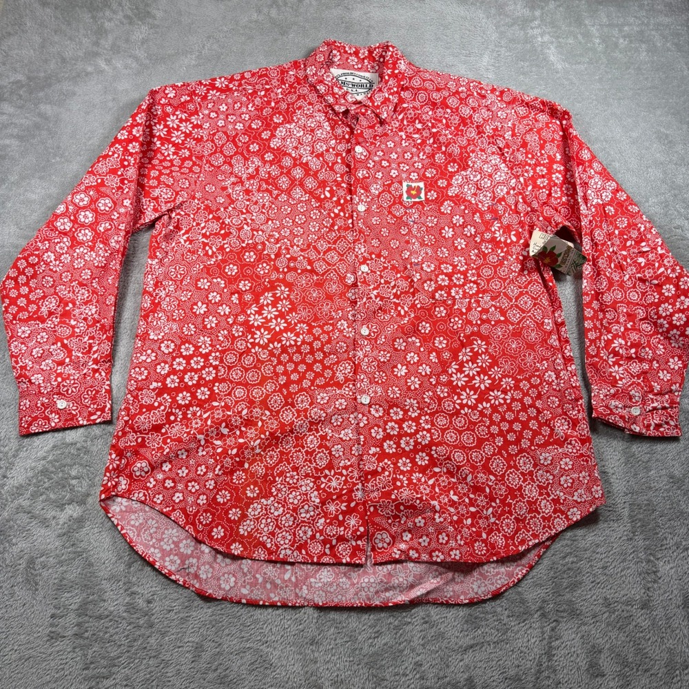 Vintage Jams World Button Up Shirt Mens V Red Floral Hawaiian Varsity NWT